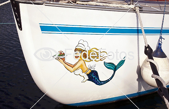 Tegning af havfrue på båd
